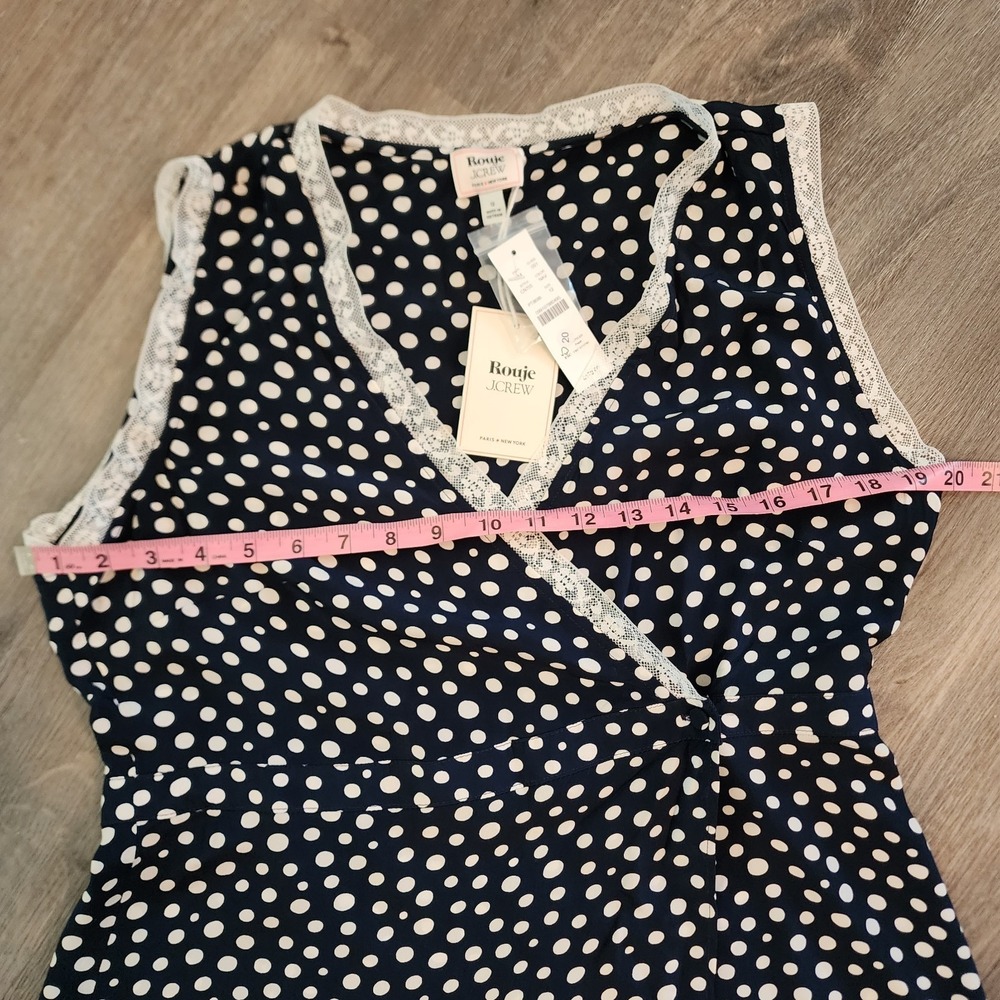 Rouje J.Crew Navy Polka Dot Midi Dress 12 Lace Parisian Quiet Luxury Y2K 90s - Picture 16 of 16
